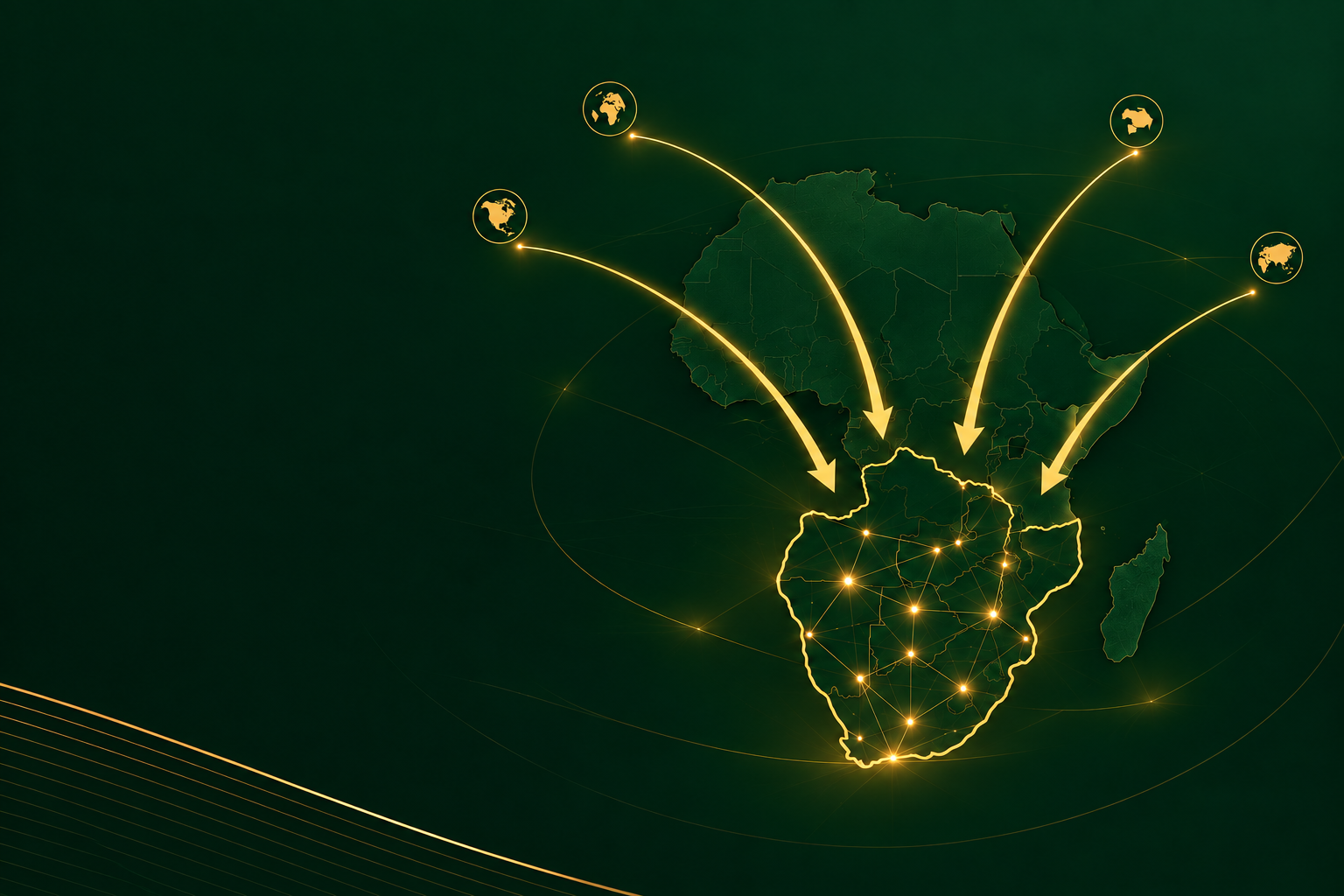 Global commercial routes converging on a connected map of Southern Africa